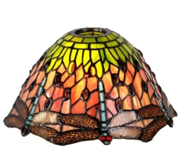 8827 * Hanglamp B90cm met 3 Tiffany kapjes Ø25cm Red Green Dragonfly