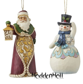 Santa with Lantarn & Snowman wit Top Hat * - Set van 2 Hanging Ornament