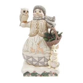 White Woodland Snowman with Basket "Winter's Gentle Gathering" Jim Shore 6017168