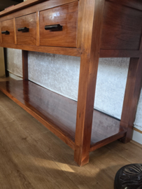 Sidetable met onderblad B170cm H80cm D45cm met onderblad - Massief Teakhout