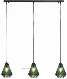 8114 Balk Donkerbronskleur B100cm met 3 Tiffany kappen Ø16cm Arata Green