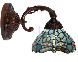 6339 Wandlamp Bruin met Tiffany kap Ø20cm Dragonfly Blue