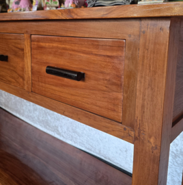 Sidetable met onderblad B170cm H80cm D45cm met onderblad - Massief Teakhout