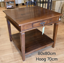 Salontafel 80x80cm H70cm met onderblad Massief teakhout