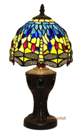9891 * Tafellamp Tiffany H33cm Ø21cm  "Blue Dragonfly" motief blauwe libelle