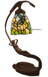 9307 * Tafellamp Jugendstil Dame met Tiffany kap Ø12cm Vlinder