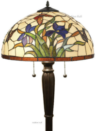 Y16392 Vloerlamp Zwart H160cm met Tiffany kap Ø40cm Papillons
