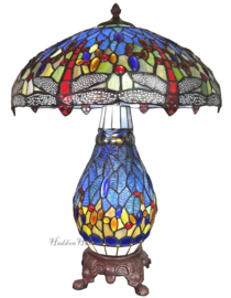 6186 Tafellamp H63cm met verlichting in de voet met Tiffany kap Ø46cm Dragonfly Blue
