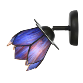 8188 * Wandlamp Spot Zwart met Tiffany kap Ø13cm Blue Lotus