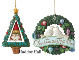Set van 2 Hanging Ornaments - Gnome Rotating & Christmas Birds - Jim Shore retired