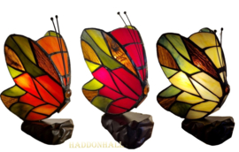 LT1204 * Set van 3 Tiffany lamp H17cm Oranje - Rood & Groen  Butterfly