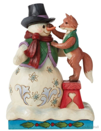 Building Friendship Together Snowman with Fox H 20cm Jim Shore 6011162 retired *