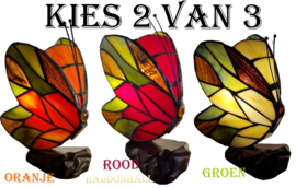 LT1204 * Set van 2  - Kies 2 van 3 Tiffany lamp H17cm Oranje - Rood - Groen Butterfly