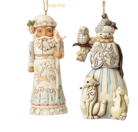 White Woodland Nutcraker & Snowman - Set van 2 Jim Shore Hanging ornaments