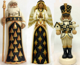 "Black & Gold Santa, Angel & Nutcracker" H27cm Set van 3 Jim Shore beelden retired