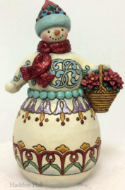 "Wonderland Snowman Holding Basket" H21 Jim Shore 6001421 retired