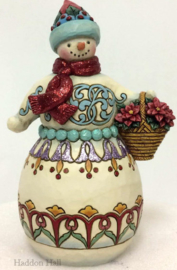 Wonderland Snowman Holding Basket   H 21 Jim Shore 6001421 retired  *