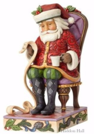 Santa Reading List in Chair   18 cm Jim Shore 4058786 retired , laatste exemplaren *