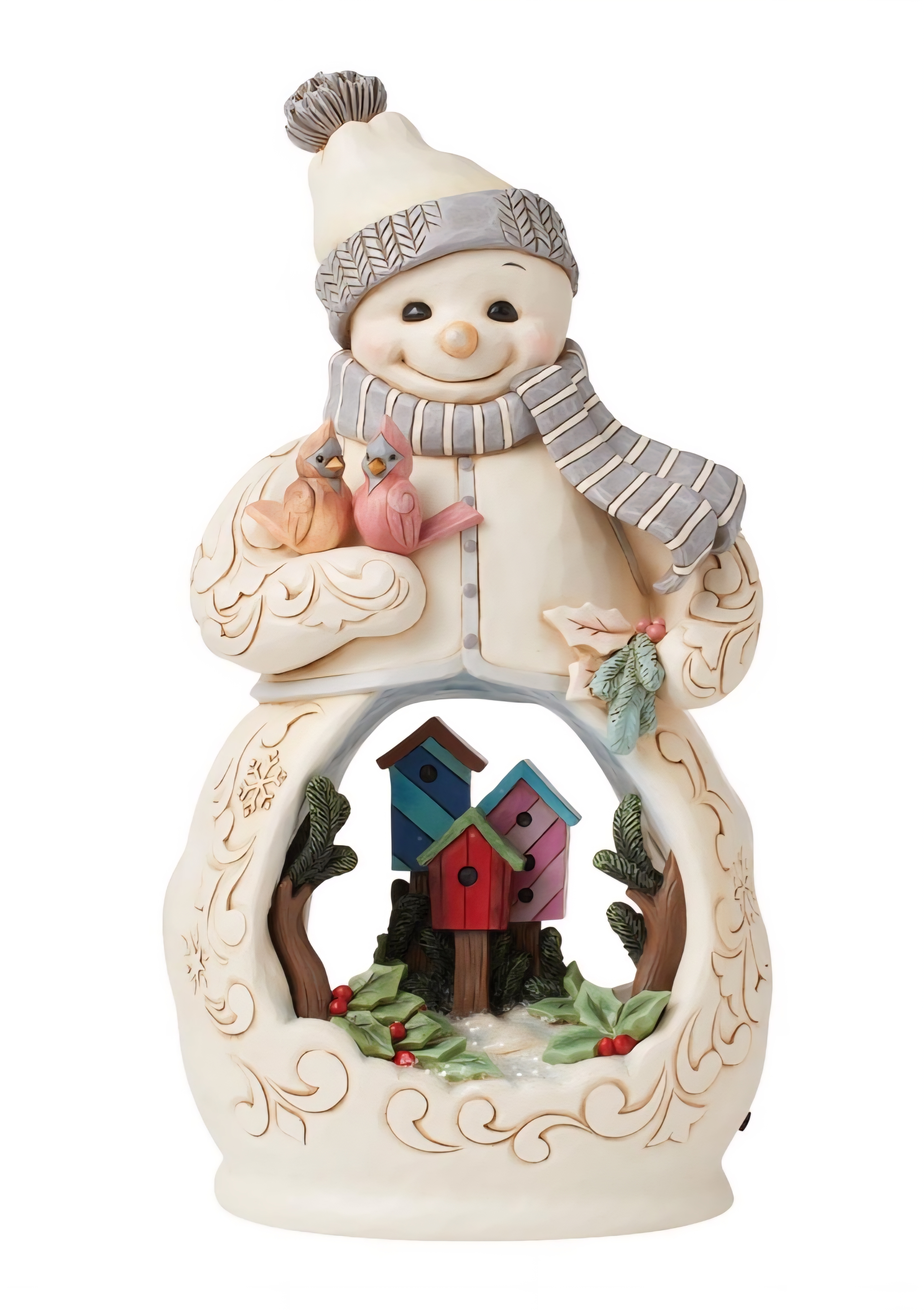White Woodland Snowman Diorama H26cm Jim Shore 6015514, met verlichting , uitverkocht.