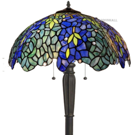 6182 * Vloerlamp Zwart H160cm met Tiffany kap Ø45cm Wisteria Sininen