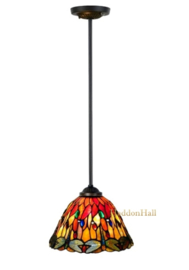 7808 Pendant Zwart met Tiffany kap Ø25cm Red Glass Dragonfly
