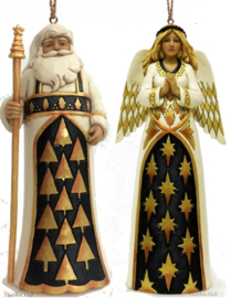 "Black & Gold Santa & Angel" H12cm Set van 2 Jim Shore Hanging Ornaments