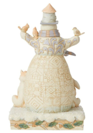 White Woodland Snowman w. Birdhouse Hat * H23cm Jim Shore 6008862 retired laatste exemplaren