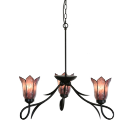 8184 * Hanglamp Lovely Ø80cm met 3 Tiffany kappen Ø16cm Gentiaan Purple