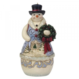 Victorian Snowman with Wreath Ornament H11cm Jim Shore 6009498 * Retired