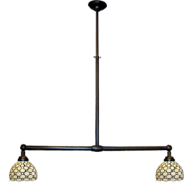 5879 * Hanglamp B90cm met 2 Tiffany kappen Ø20 Pearl Creme