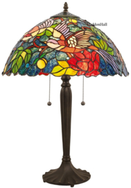 KT2666 * Tafellamp Zwart H60cm met Tiffany kap Ø40cm Birds of Paradise