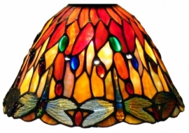 7808  3090 * Hanglamp B90cm met 2 Tiffany kapjes Ø25cm Red Glass Dragonfly