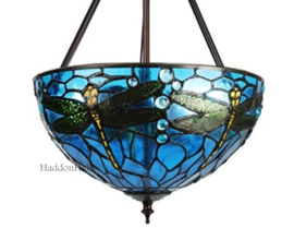 9336BL * Hanglamp H126cm met Tiffany kap Ø31cm Dragonfly Blue