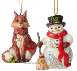 Fox & Snowman with Scarf - Set van 2 Jim Shore Hanging Ornaments retired *