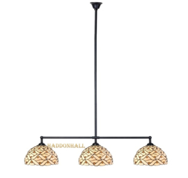 5181 Hanglamp Zwart B90cm met 3 Tiffany kappen Ø30cm Woven Pearl