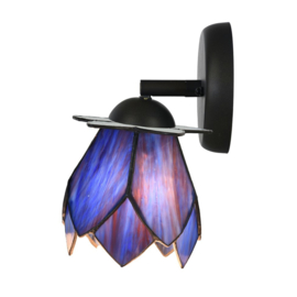 8188 * Wandlamp Spot Zwart met Tiffany kap Ø13cm Blue Lotus