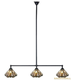 9113 Hanglamp Zwart B90cm met 3 Tiffany kappen Ø25cm Durban '