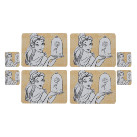 Belle - Set van 4 Placemats 21,5x29cm en 4 onderzetters - Enchanting Disney aanbieding