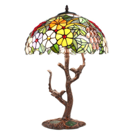 6188 * Tafellamp Birds H57cm met Tiffany kap Ø41cm Grapes & Flowers