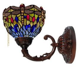 9891 8829 Wandlamp Bruin met Tiffany kap Ø20cm Dragonfly Blue