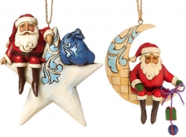 Set van 2 Hanging ornament "Santa On Star" & "Crescent Moon Santa" Jim Shore retired