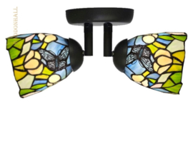 9307 Plafonniere Dubbele Spot met Tiffany kap Ø12cm "Northern Blue Butterfly"