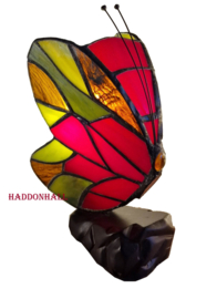 LT1204 * Set van 3 Tiffany lamp H17cm Oranje - Rood & Groen  Butterfly