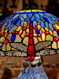 6186 * Tafellamp H63cm met verlichting in de voet met Tiffany kap Ø46cm Dragonfly Blue