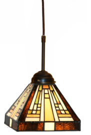 8252 * Hanglamp Donkerbronskleur met Tiffany kap 18x18cm Ray of Light