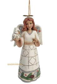 White Woodland Angel with Owl Ornament H11cm Jim Shore 6017184