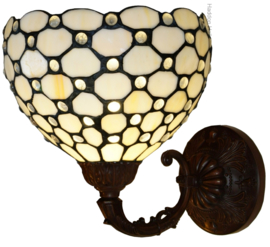 5879 * Wandlamp Bruin met Tiffany kap Ø20cm Creme Pearl