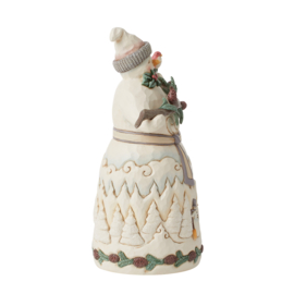 White Woodland Snowman Holding Pinecone Branch * H23cm Jim Shore 6015151 beperkte voorraad, retired