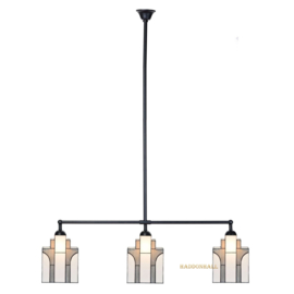 8010 ' Hanglamp Zwart B90cm met 3 Tiffany kappen B21cm New York