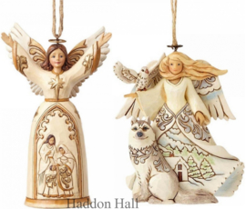 Set van 2 Hanging Ornament "Ivory Gold"& "White Woodland Angel" Jim Shore